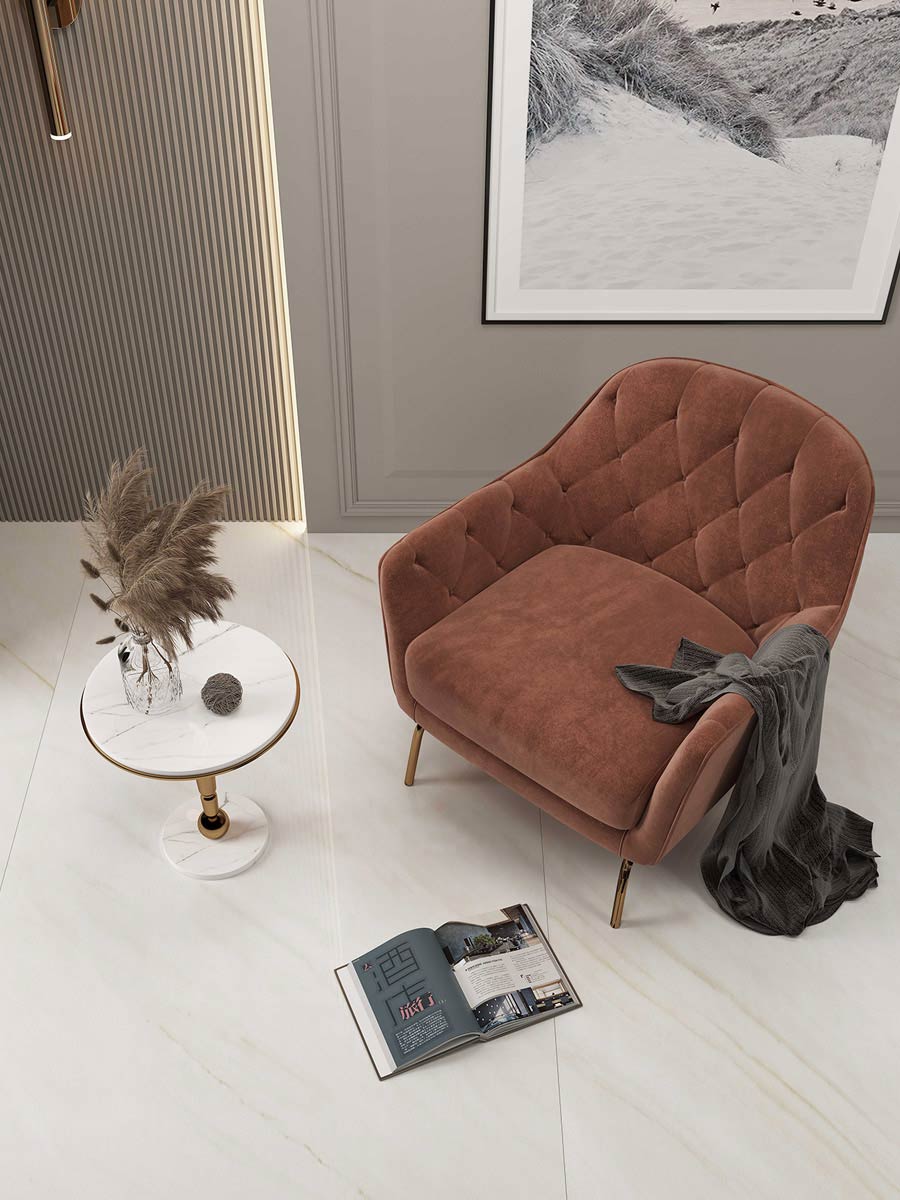 use porcelain slab for the floor and chair for room