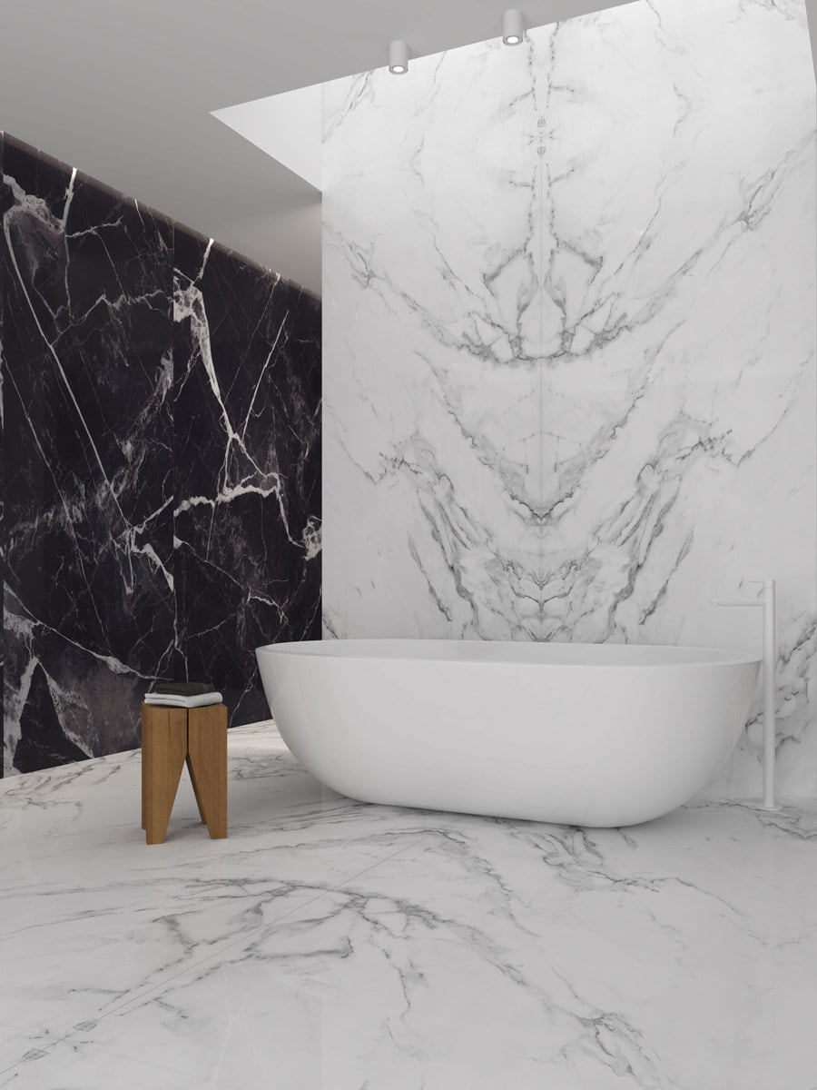 white and black porcelain slab